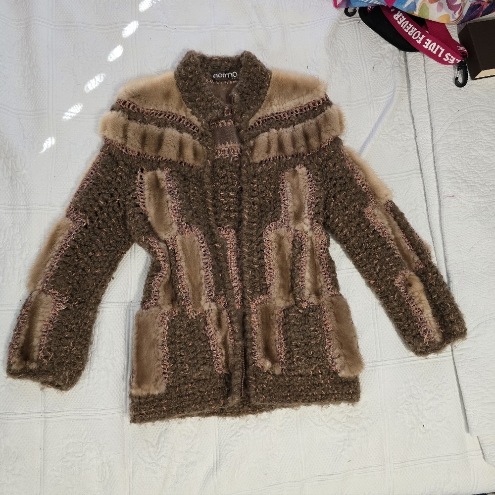 Vintage Norma Canada Womens Mink Fur Wool Yarn Coat Cabincore